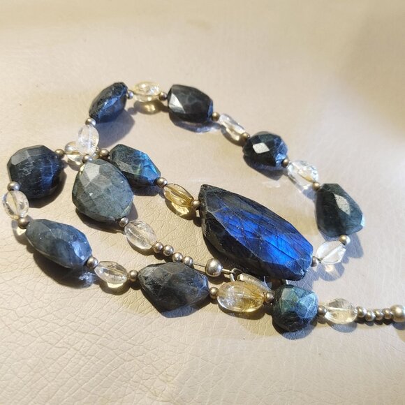 Sterling Silver Labradorite Necklace Blue Large Stone Artisan Natural Gemstone - Picture 3 of 16
